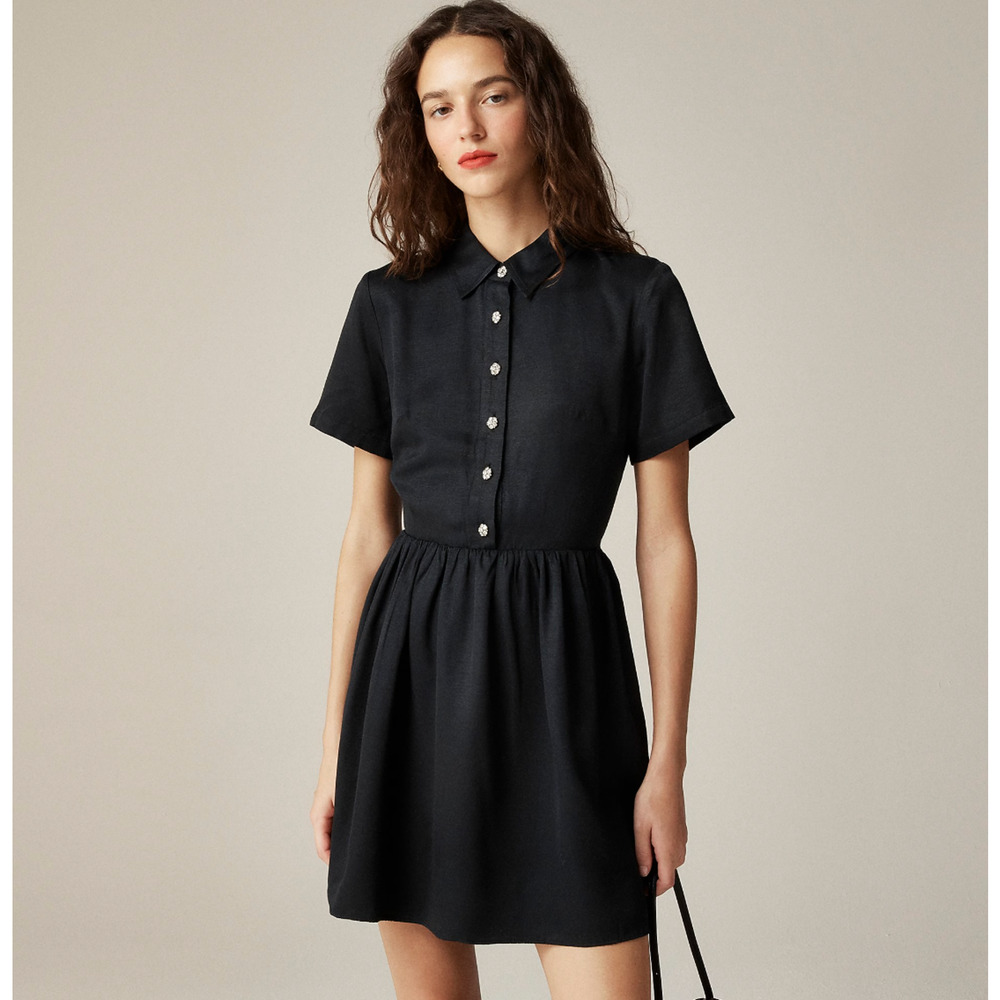 J.Crew Collection Shirtdress Jewel Buttons Mini Black Viscose Preppy US 4 NWT